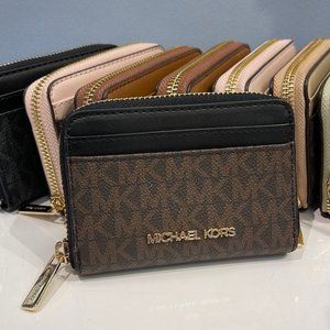 Michael Kors Jet Set Travel Medium Zip Around Card Case Brown/Black
